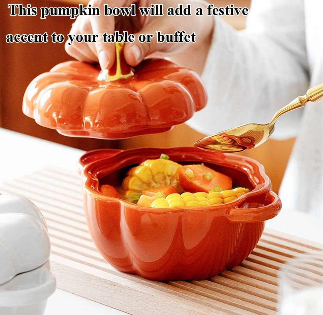 Dutch Oven Pot with Lid, Pumpkin Pottery Dessert Saucepan, Mini Baking Dish Cute Pumpkins Bowl, Covered Dutch Oven Ceramic Stockpot, Pumpkin-Shaped Casserole (Orange)