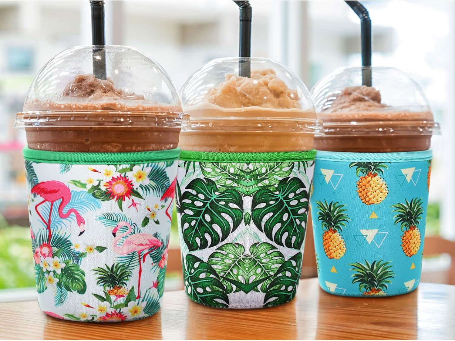 4 Pieces Reusable Iced Coffee Sleeve Cup Insulator for Cold Drinks Beverages and Holder for Most Coffee(16-20 Oz Small,Fruit Style)
