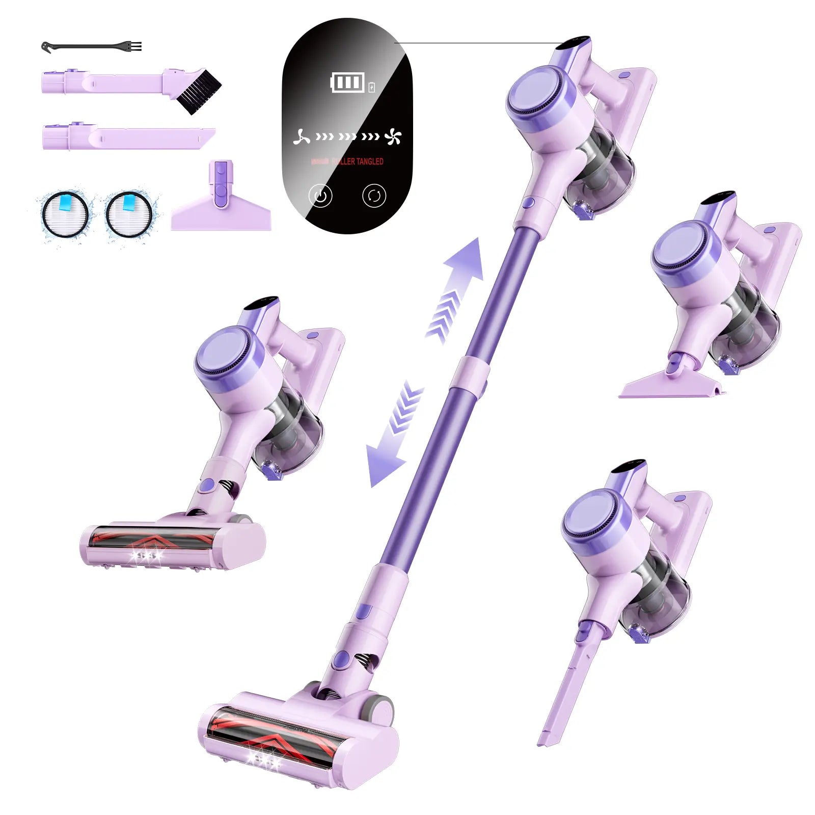 Homeika Cordless Vacuum Cleaner-H318, 300W 23Kpa Lightweight Stick Vacuum with 48Mins Runtime Battery, 3 Suction, LED Display, Powerful Vacuum Cleaner with Sofa Brush for Hard Floor/Carpet/Pet Hair/Car