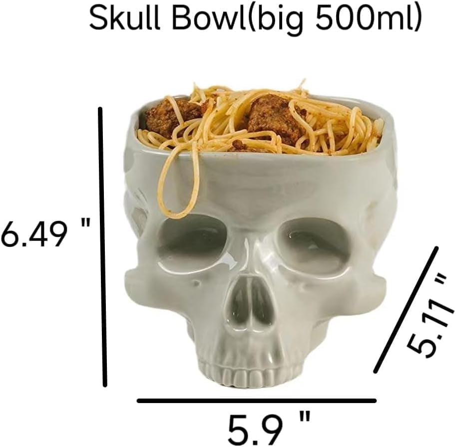 Gothic Skull Bowl – Large 17Oz/500Ml Ceramic Food-Safe Candy Bowl, Dishwasher & Microwave Safe – Halloween Decor, Unique Gothic Gift, Cereal Ice Cream Serving Bowl for Dark Aesthetic Home