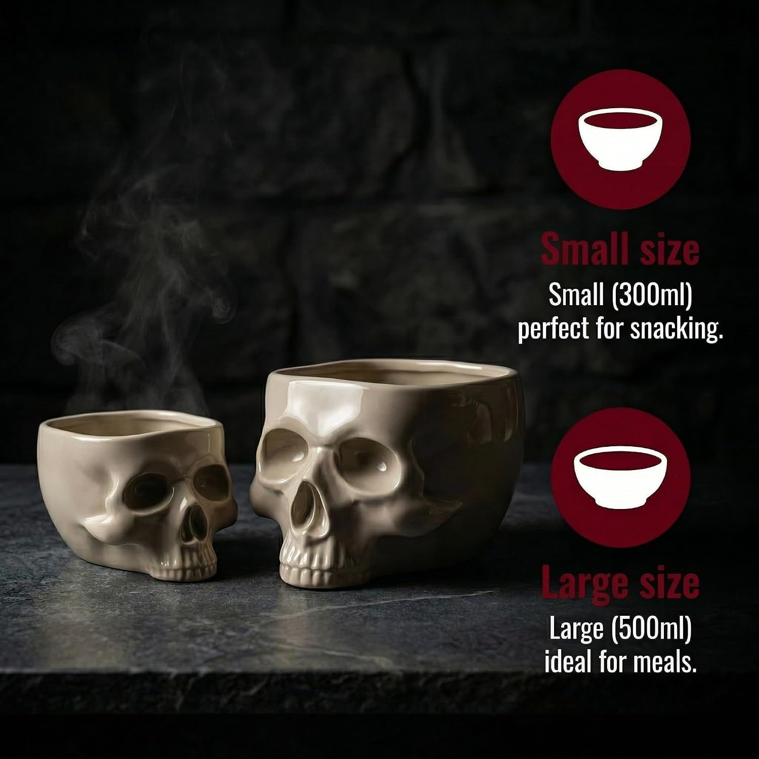Gothic Skull Bowl – Large 17Oz/500Ml Ceramic Food-Safe Candy Bowl, Dishwasher & Microwave Safe – Halloween Decor, Unique Gothic Gift, Cereal Ice Cream Serving Bowl for Dark Aesthetic Home