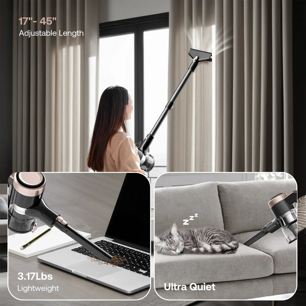 Homeika Cordless Vacuum Cleaner-H318, 300W 23Kpa Lightweight Stick Vacuum with 48Mins Runtime Battery, 3 Suction, LED Display, Powerful Vacuum Cleaner with Sofa Brush for Hard Floor/Carpet/Pet Hair/Car