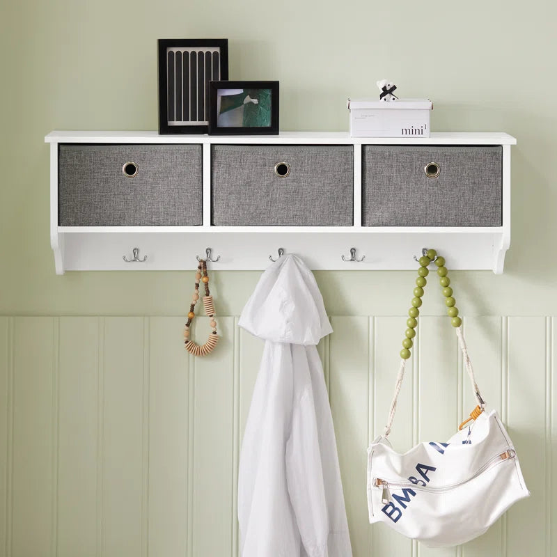 Huseyn Entryway Wall Mounted Coat Cubby Shelf with 5 Hooks