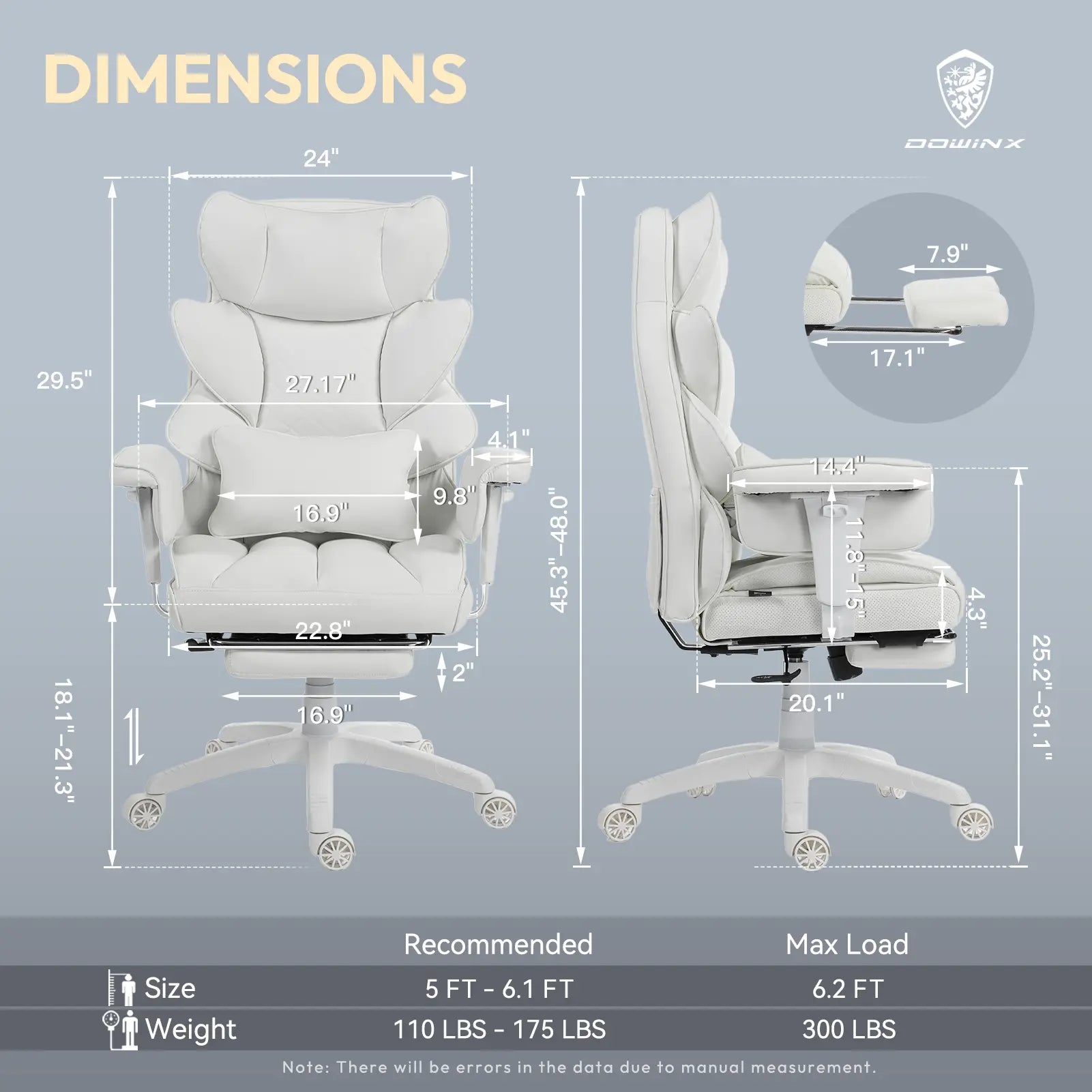 Dowinx Big and Tall Office Chair, with Pocket Spring Pad and Waist Support, High Back Computer Game Chair, Adjustable Armrests, Executive Office Chair, Foot Rest