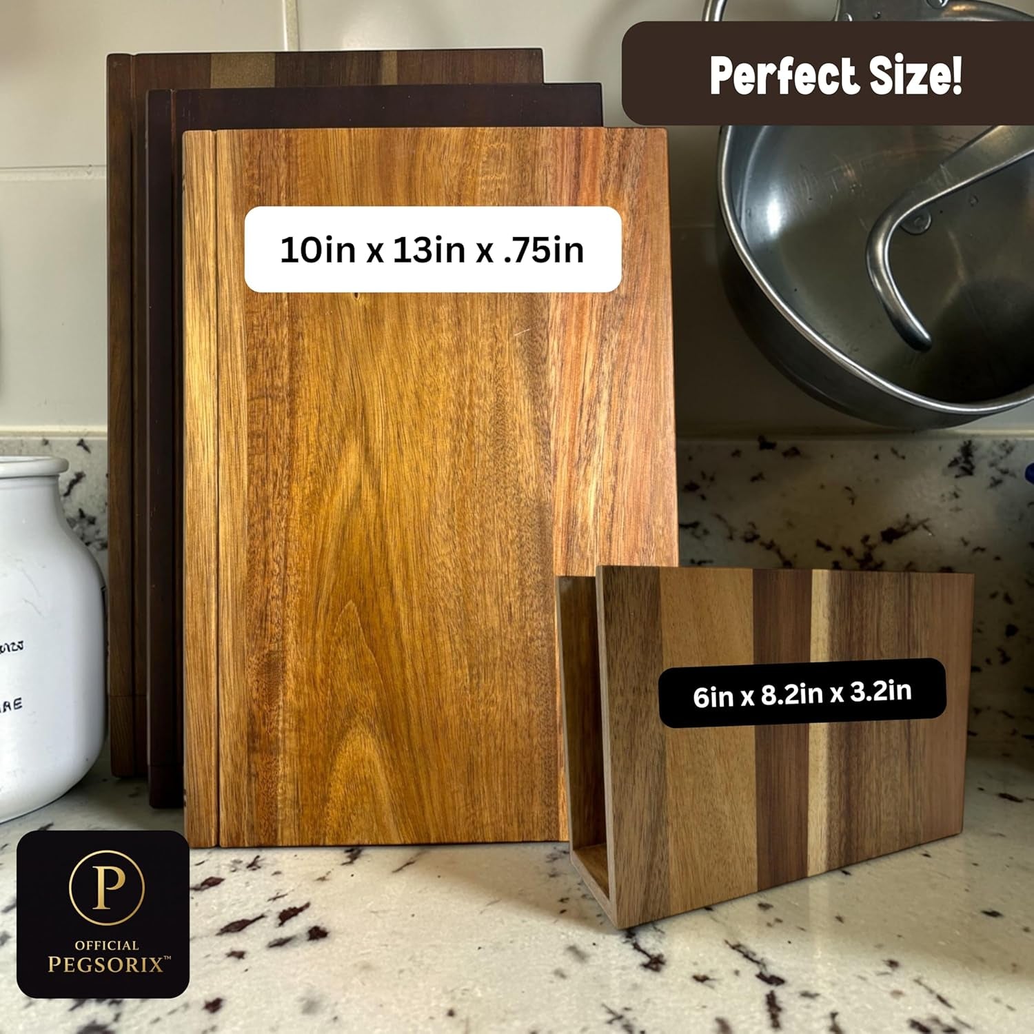 The Cutting Board Library™ (Original Design) | Decorative Kitchen Board Collection Bundle with Display Stand | Premium Acacia Wood | Stabilized Non-Slip Base