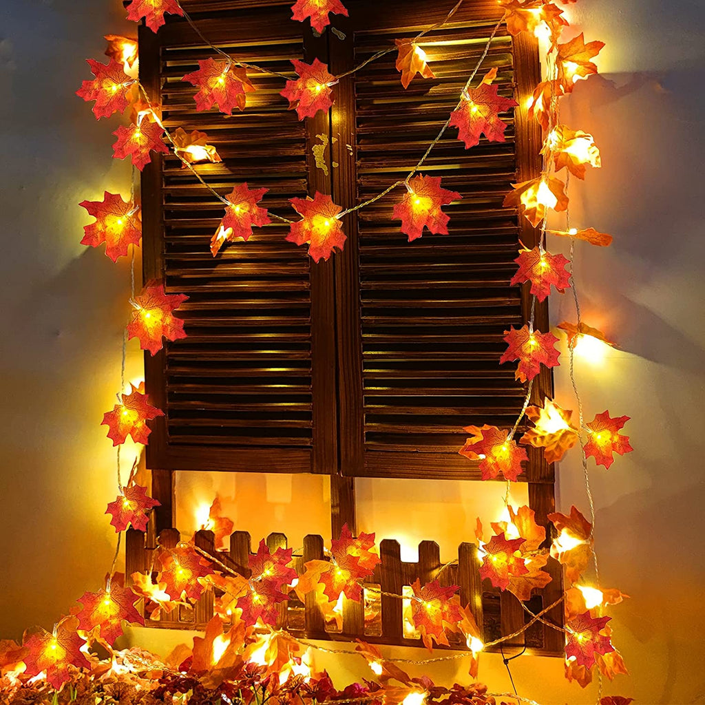 2 Pack Fall Decor Enlarged Maples Leaves Lights Total 20Ft 40LED | Fall Decorations for Home Battery Operated Autumn Garland Lights Waterproof Indoor Outdoor Halloween Thanksgiving Decorations