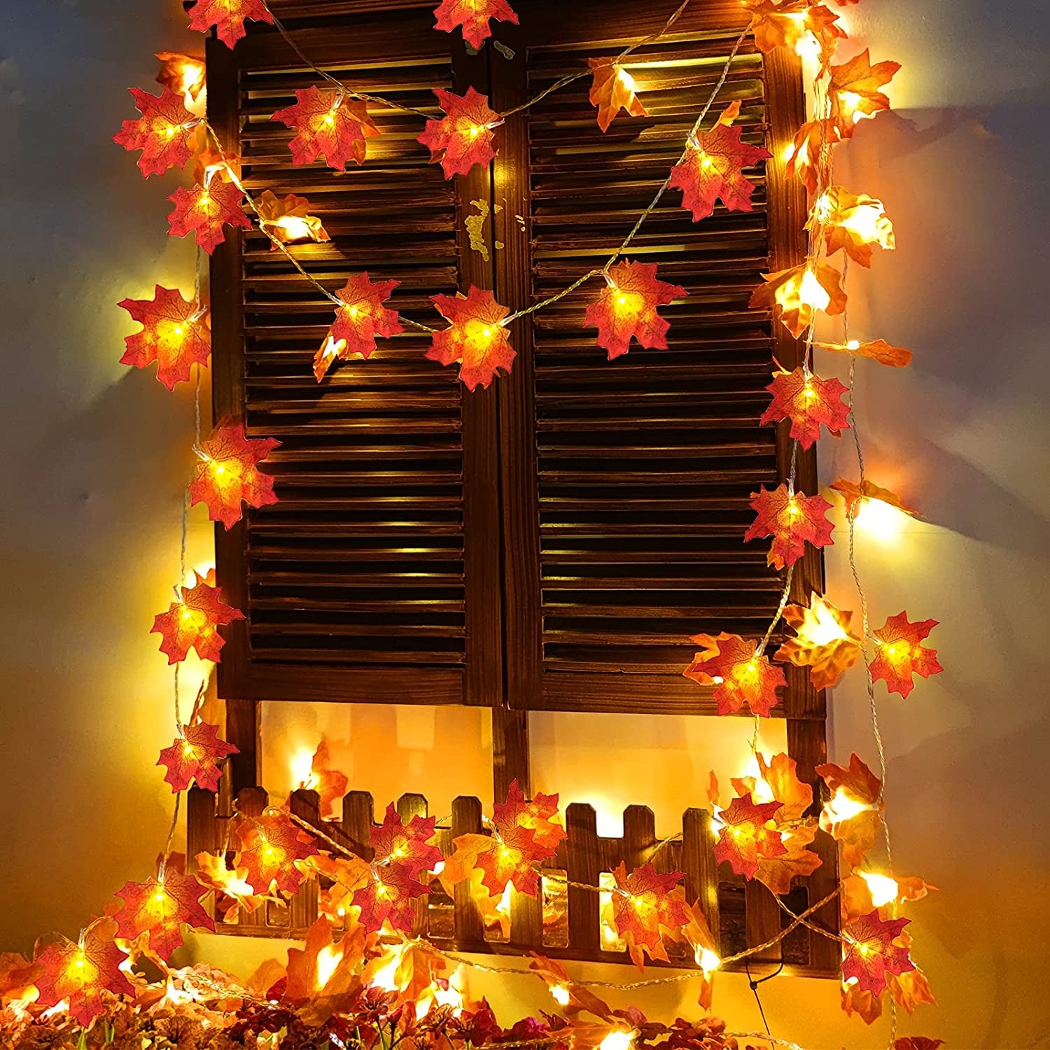 2 Pack Fall Decor Enlarged Maples Leaves Lights Total 20Ft 40LED | Fall Decorations for Home Battery Operated Autumn Garland Lights Waterproof Indoor Outdoor Halloween Thanksgiving Decorations