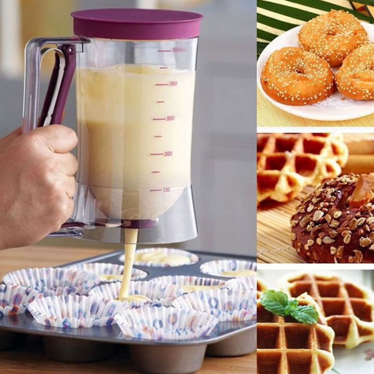 Batter Dispenser Hand-Held Graduated Funnel Pastry Dough Dispensador Tools for Pancake Cupcakes Waffles Batter Kitchen Supplies