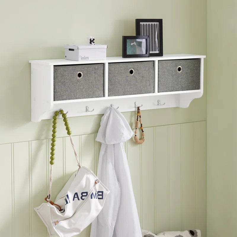 Huseyn Entryway Wall Mounted Coat Cubby Shelf with 5 Hooks