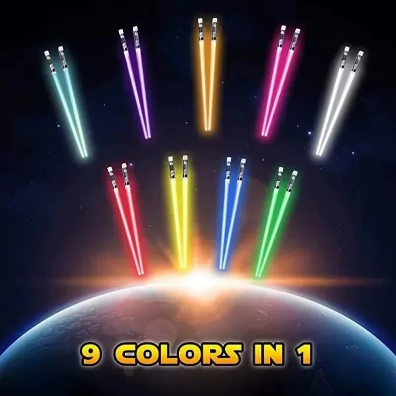 1 Pair LED Lightsaber Emits Light Chopsticks Reusable Washable and Removable Sushi Chopsticks Lightsaber Fun Glowing Chopsticks