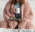 Chunky Knit Blanket Throw - 50"X60" 3.7 Lbs.- Soft Chenille Yarn Knitted Blanket -Machine Washable Crochet Blanket - Handmade Cable Knit Throw Blanket for Couch, Bed (Blush Pink)
