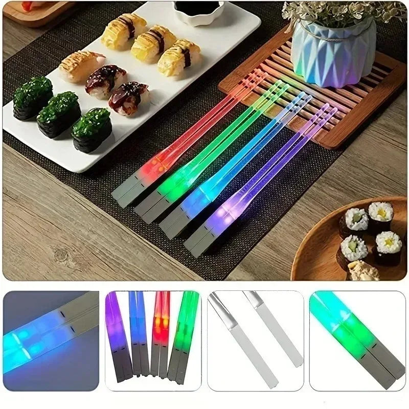 1 Pair LED Lightsaber Emits Light Chopsticks Reusable Washable and Removable Sushi Chopsticks Lightsaber Fun Glowing Chopsticks