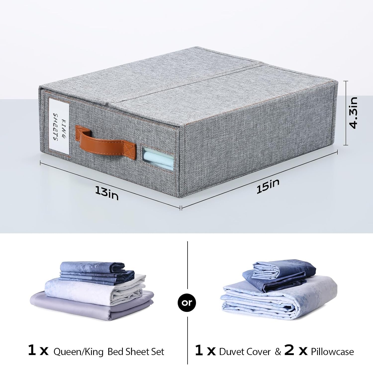 4 Pack Bed Sheet Organizer, Foldable Linen Closet Organizers and Storage (Queen & King Size) with Window & Label, Bedding Storage Box for Bedsheets, Duvet Covers and Pillow, Grey