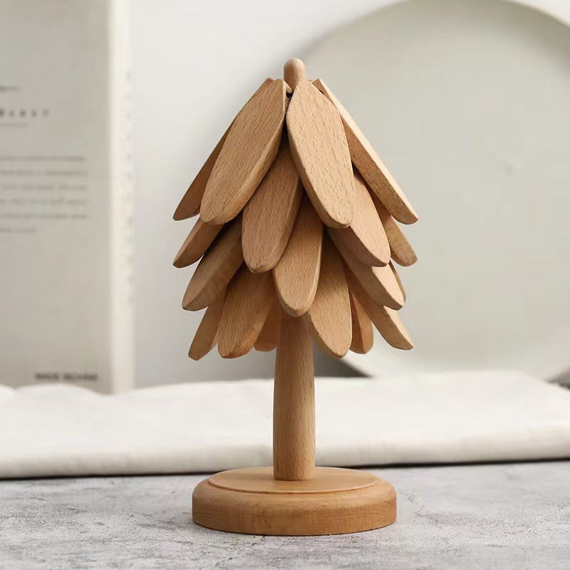 Wooden Christmas Tree Folding Coaster Black Walnut Thick Seat Adiabatic Pad for Kitchen Desktop Decoration Housewarming Gift