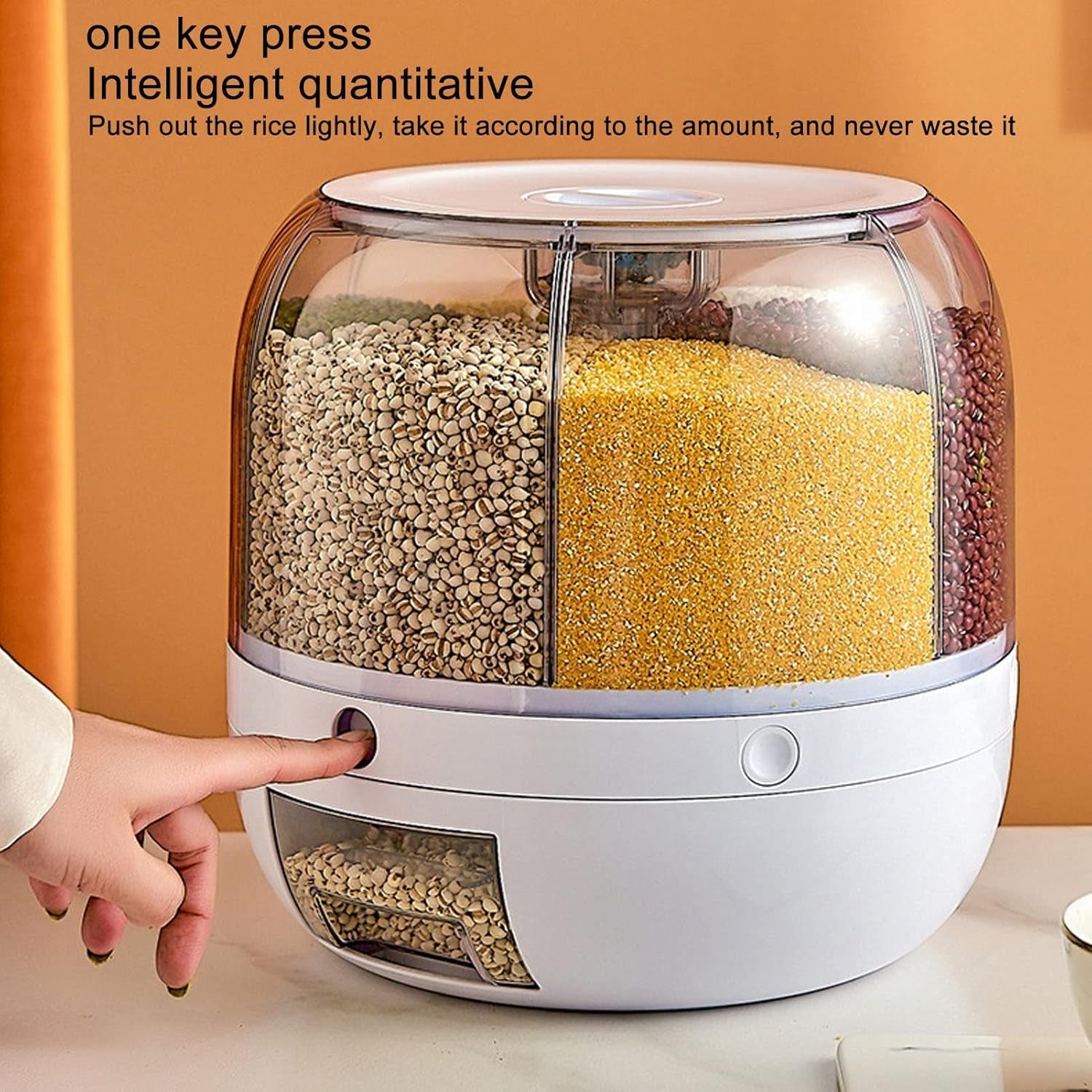 6 Grid Rice & Grain Storage Container, 360° Rotating Dry Food Dispenser Grain Food Storage Box Rice Bucket with Lid Household for Home Kitchen (5Kg)