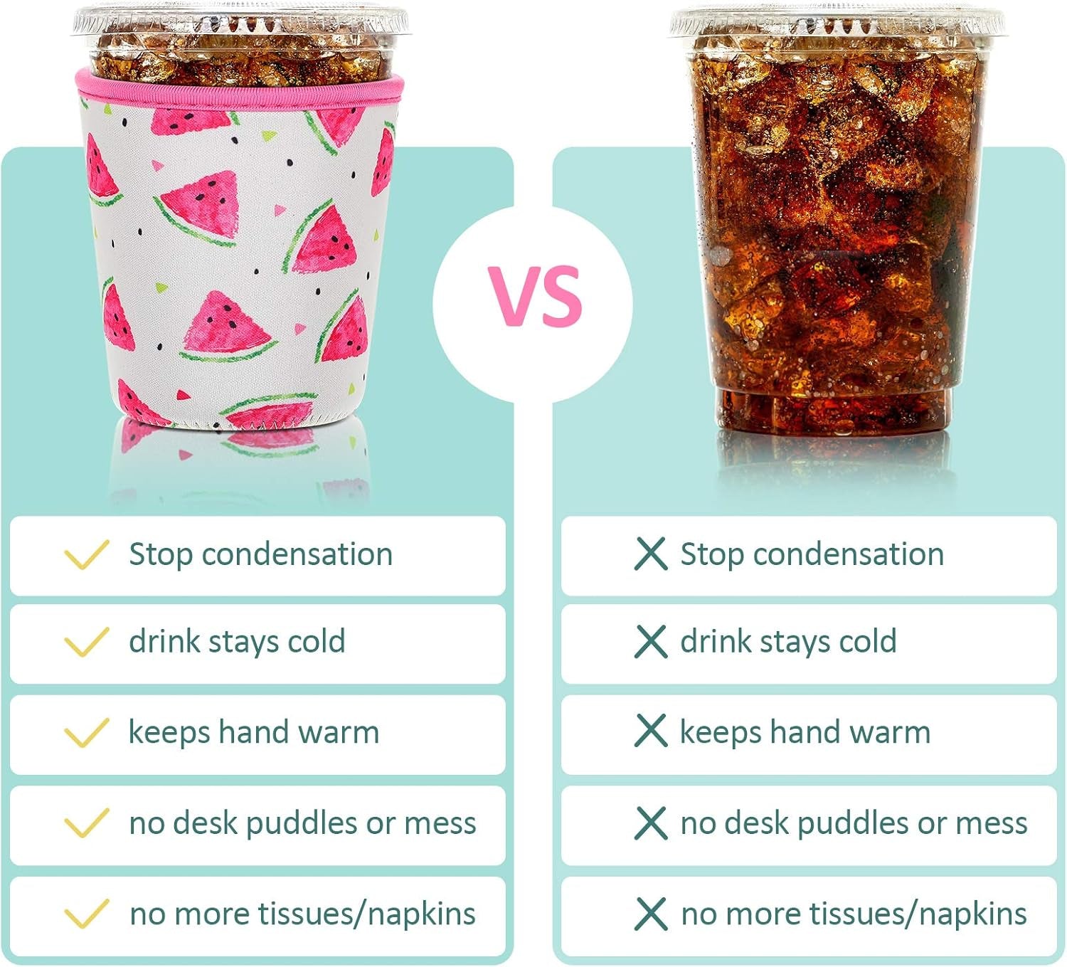 4 Pieces Reusable Iced Coffee Sleeve Cup Insulator for Cold Drinks Beverages and Holder for Most Coffee(16-20 Oz Small,Fruit Style)