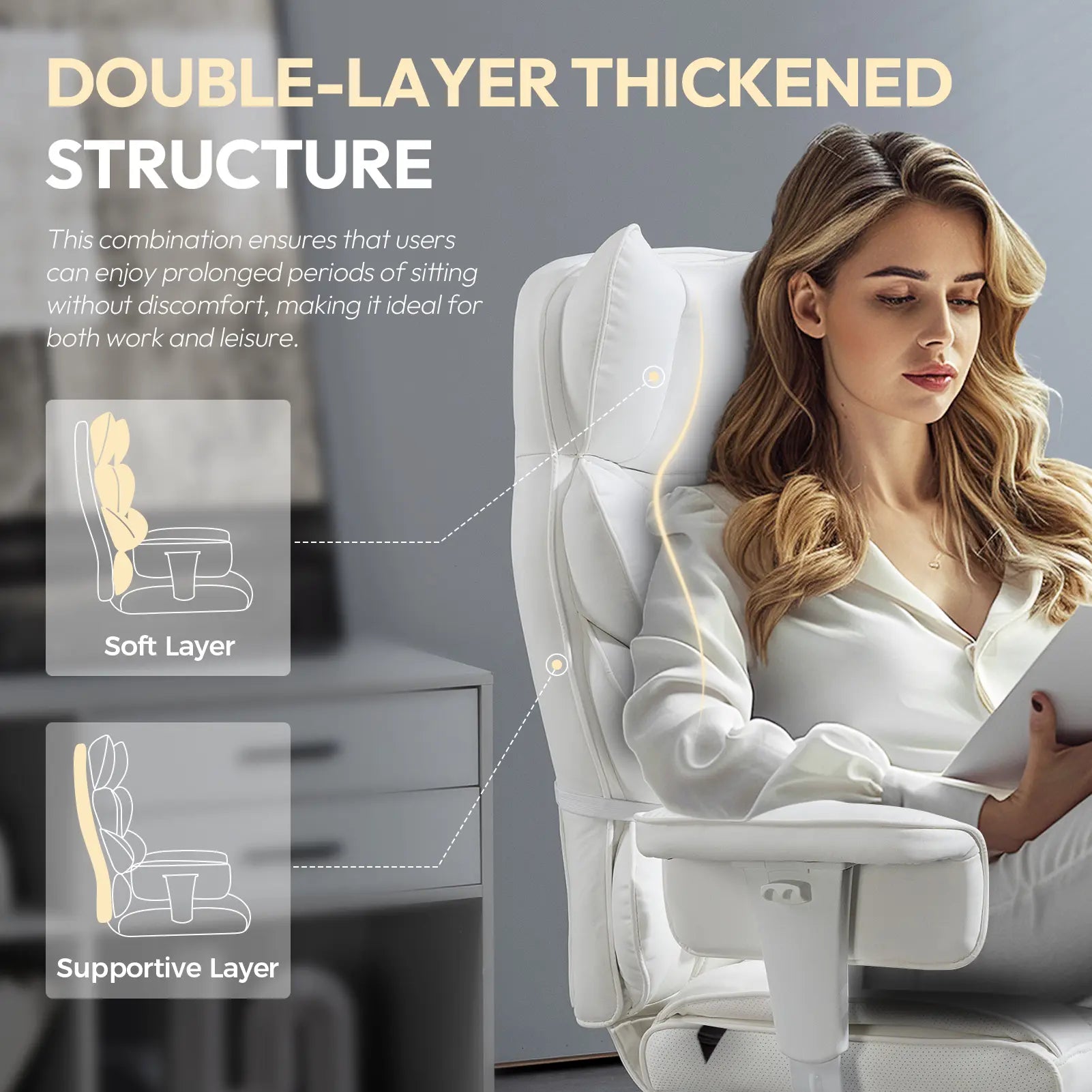 Dowinx Big and Tall Office Chair, with Pocket Spring Pad and Waist Support, High Back Computer Game Chair, Adjustable Armrests, Executive Office Chair, Foot Rest