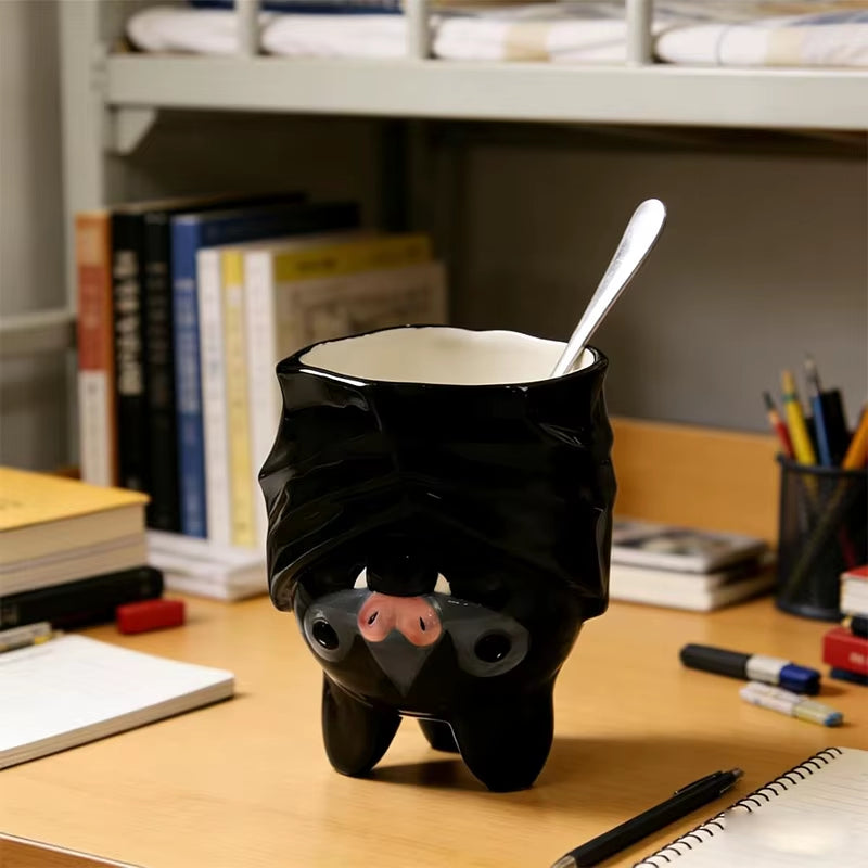 Cute Upside down Bat Mug Handmade Novelty Animal Mug 3D Inverted Bat Coffee Tea Mug with Stable Weighted Base