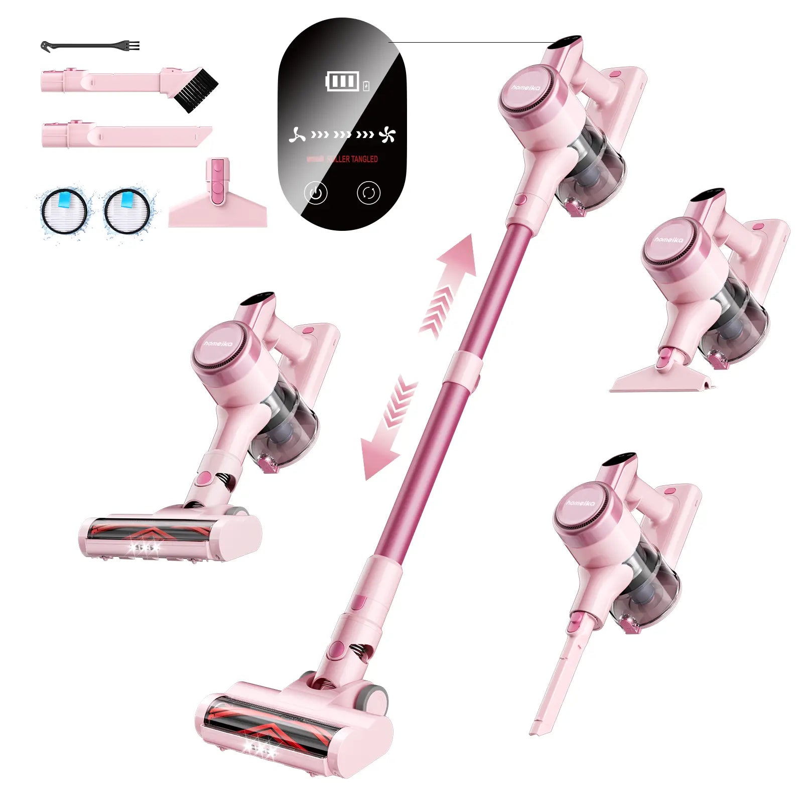 Homeika Cordless Vacuum Cleaner-H318, 300W 23Kpa Lightweight Stick Vacuum with 48Mins Runtime Battery, 3 Suction, LED Display, Powerful Vacuum Cleaner with Sofa Brush for Hard Floor/Carpet/Pet Hair/Car