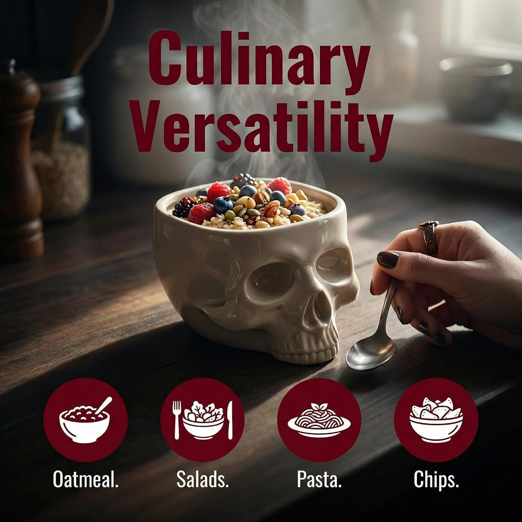 Gothic Skull Bowl – Large 17Oz/500Ml Ceramic Food-Safe Candy Bowl, Dishwasher & Microwave Safe – Halloween Decor, Unique Gothic Gift, Cereal Ice Cream Serving Bowl for Dark Aesthetic Home