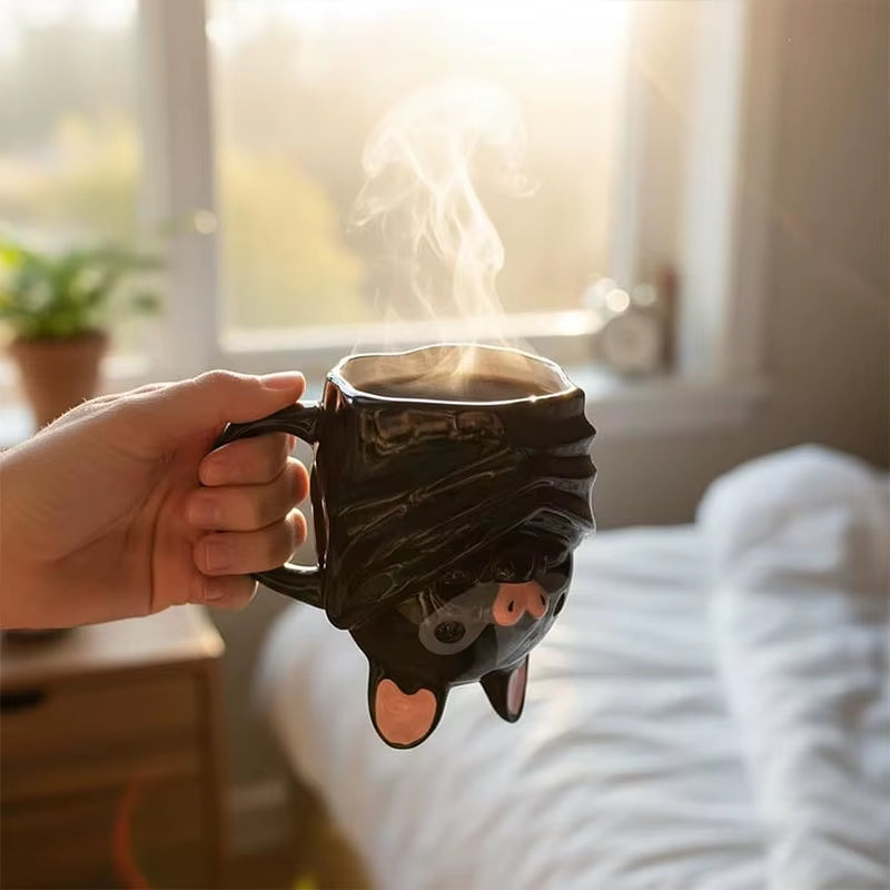 Cute Upside down Bat Mug Handmade Novelty Animal Mug 3D Inverted Bat Coffee Tea Mug with Stable Weighted Base