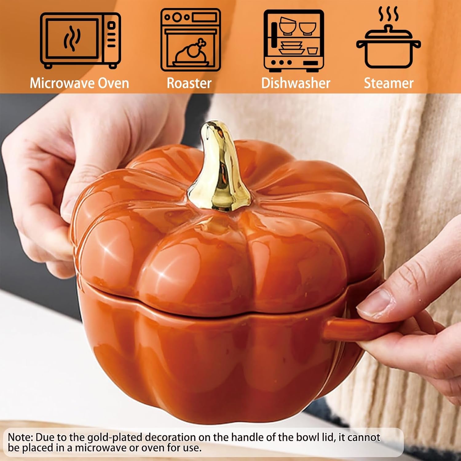 Dutch Oven Pot with Lid, Pumpkin Pottery Dessert Saucepan, Mini Baking Dish Cute Pumpkins Bowl, Covered Dutch Oven Ceramic Stockpot, Pumpkin-Shaped Casserole (Orange)
