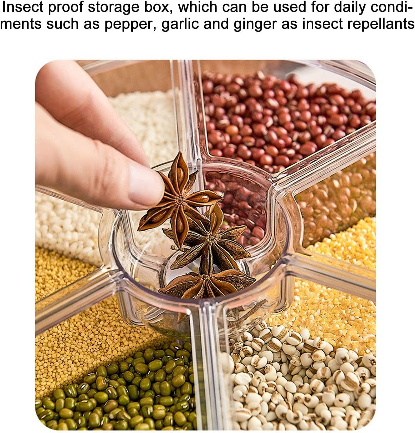 6 Grid Rice & Grain Storage Container, 360° Rotating Dry Food Dispenser Grain Food Storage Box Rice Bucket with Lid Household for Home Kitchen (5Kg)