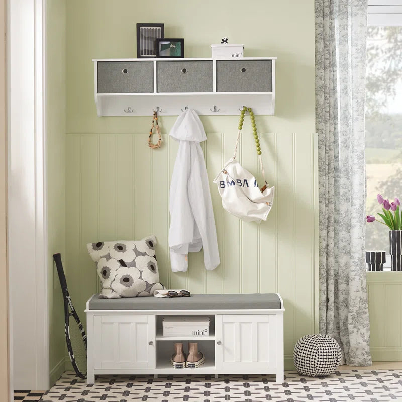 Huseyn Entryway Wall Mounted Coat Cubby Shelf with 5 Hooks