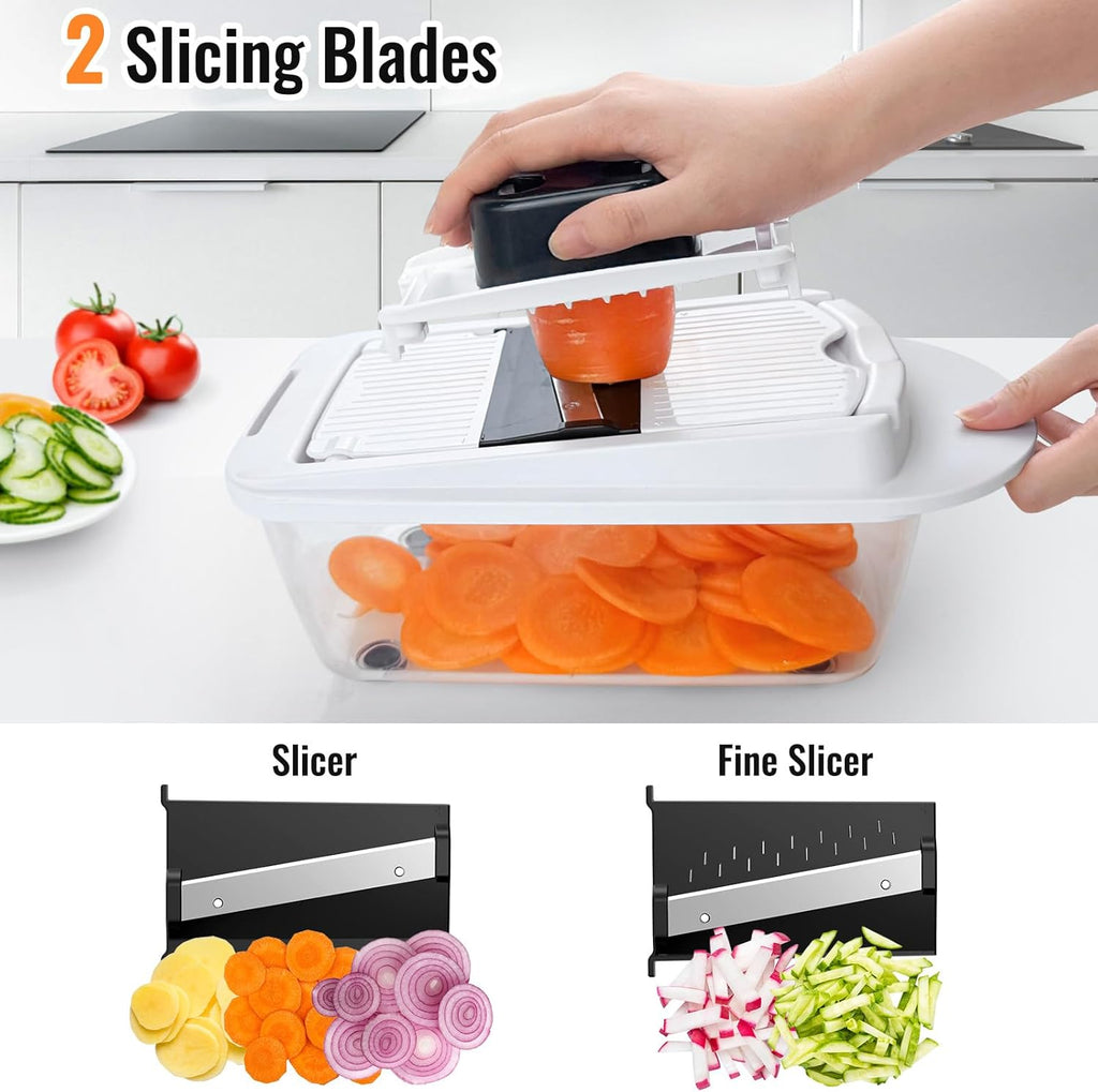 8 Blade All-In-1 Vegetable Chopper Mandoline Slicer with Container, Food Chopper, Onion Chopper, Veggie Cutter for Salad, Kitchen Gadgets Accessories Essentials, White