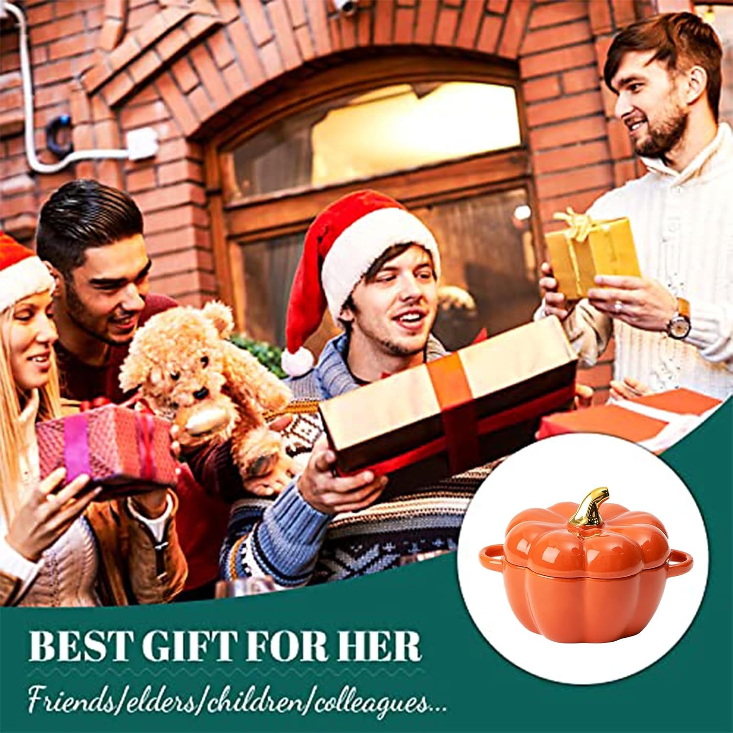 Dutch Oven Pot with Lid, Pumpkin Pottery Dessert Saucepan, Mini Baking Dish Cute Pumpkins Bowl, Covered Dutch Oven Ceramic Stockpot, Pumpkin-Shaped Casserole (Orange)