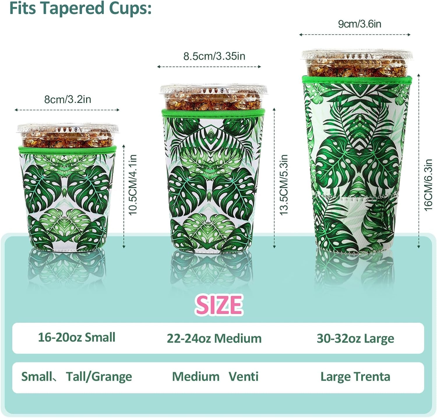4 Pieces Reusable Iced Coffee Sleeve Cup Insulator for Cold Drinks Beverages and Holder for Most Coffee(16-20 Oz Small,Fruit Style)