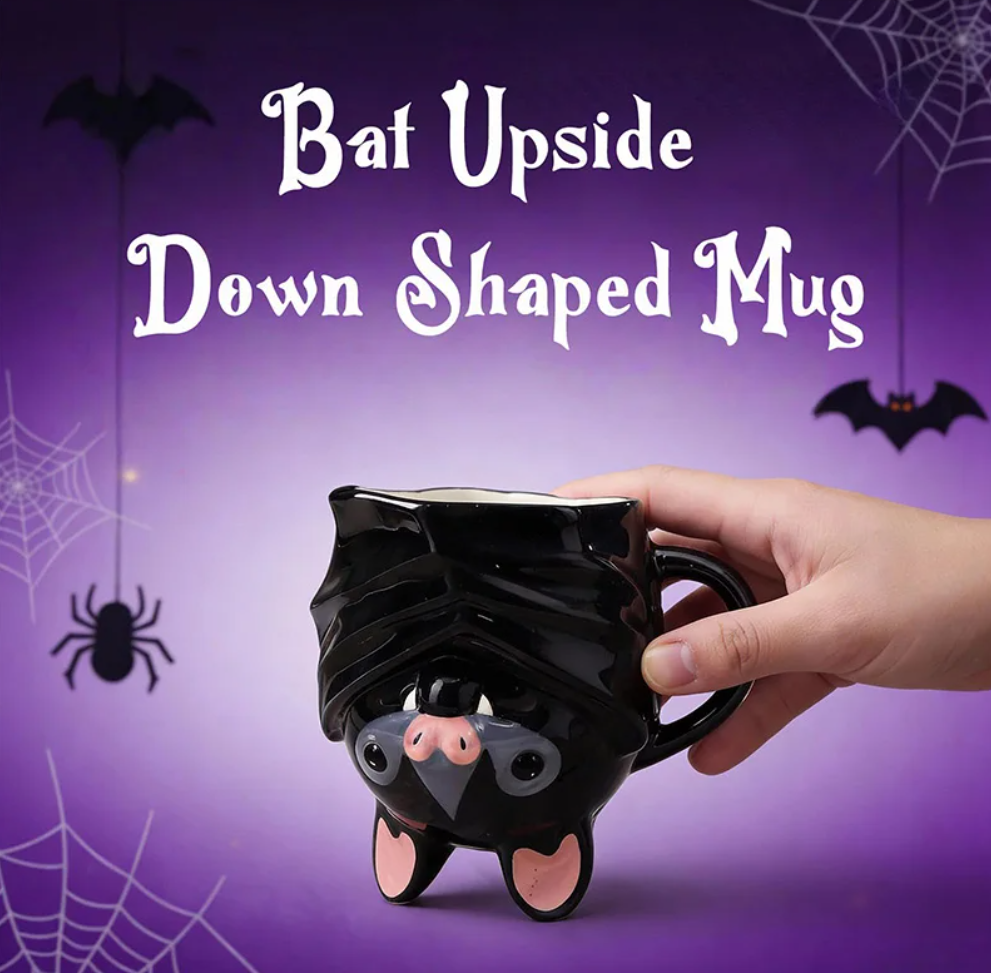 Upside Down Bat Mug – Handmade 3D Ceramic Coffee & Tea Cup | Cute Gothic Halloween Mug