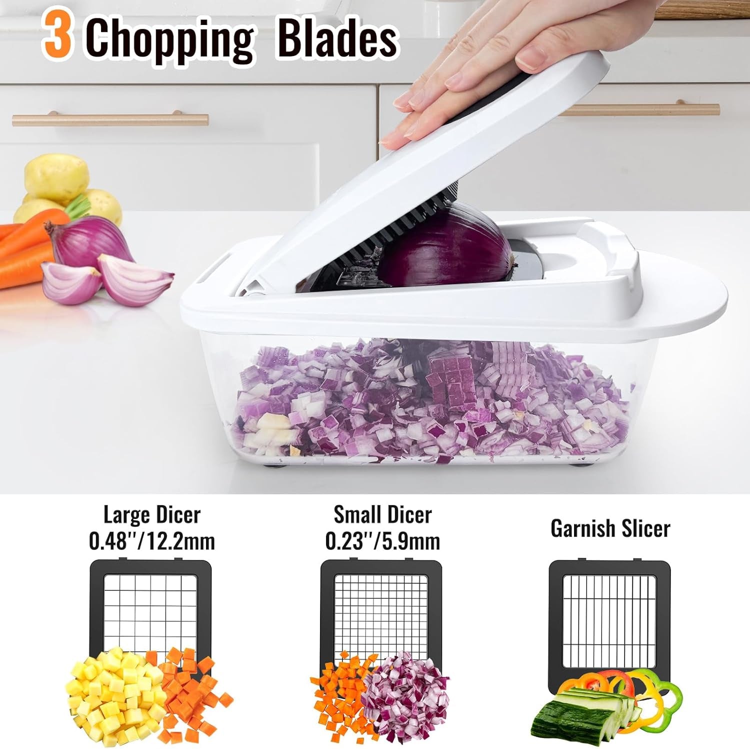 8 Blade All-In-1 Vegetable Chopper Mandoline Slicer with Container, Food Chopper, Onion Chopper, Veggie Cutter for Salad, Kitchen Gadgets Accessories Essentials, White