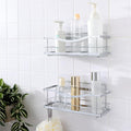 Iron Shower Caddies - Self Adhesive Bathroom Shelves for Showers - Wall Organizer Shampoo Holder Shelf - Peel and Stick on Caddy Bath Tub Rack - Pack of 2 Holders - Silver