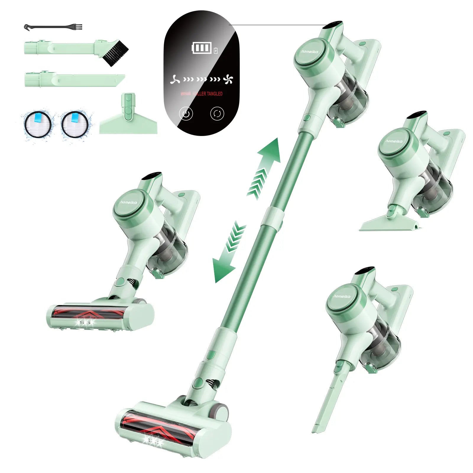Homeika Cordless Vacuum Cleaner-H318, 300W 23Kpa Lightweight Stick Vacuum with 48Mins Runtime Battery, 3 Suction, LED Display, Powerful Vacuum Cleaner with Sofa Brush for Hard Floor/Carpet/Pet Hair/Car