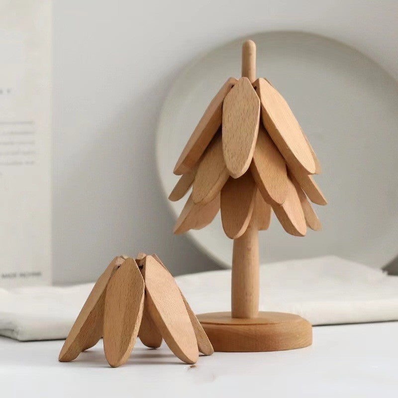Wooden Christmas Tree Folding Coaster Black Walnut Thick Seat Adiabatic Pad for Kitchen Desktop Decoration Housewarming Gift