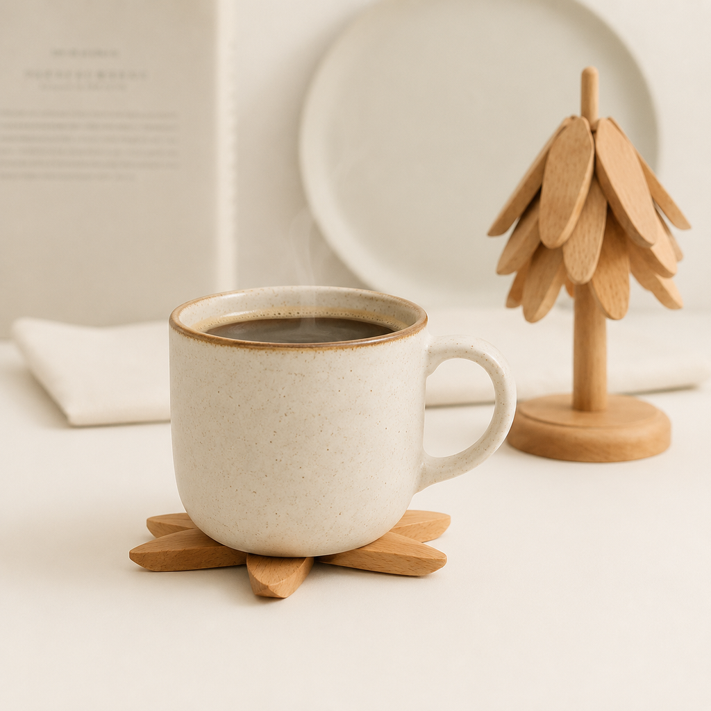 Foldable Wood Tree Coaster Set | Wooden Heat-Resistant Drink Coasters & Table Decor