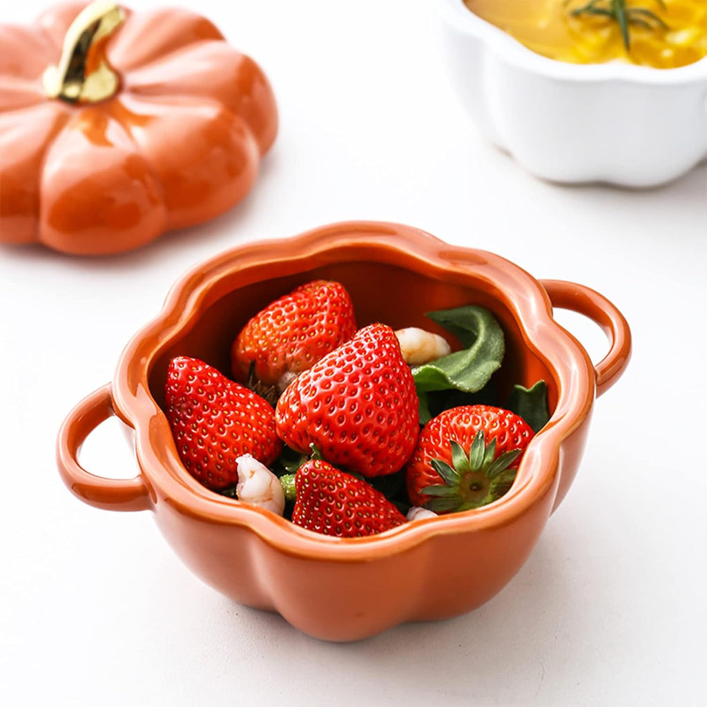 Dutch Oven Pot with Lid, Pumpkin Pottery Dessert Saucepan, Mini Baking Dish Cute Pumpkins Bowl, Covered Dutch Oven Ceramic Stockpot, Pumpkin-Shaped Casserole (Orange)