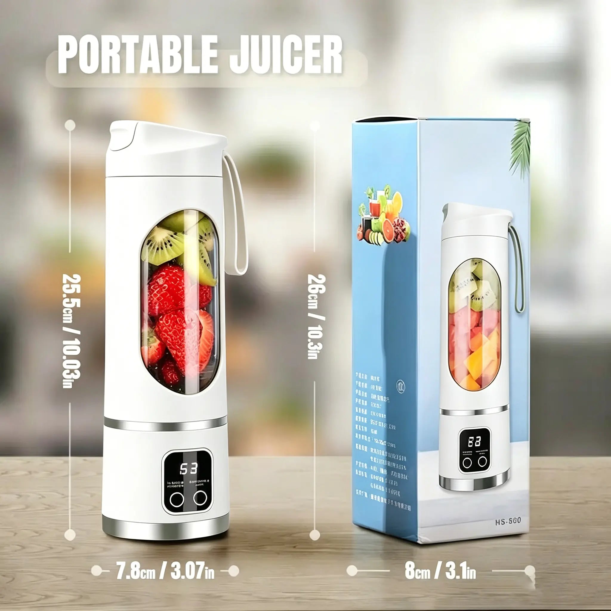 【Summer Sale Deals】 Portable 15.22 Oz USB Rechargeable Personal Blender with LED Display, Durable Abs Material, Perfect for Smoothies & Juices, Home Kitchen Essential