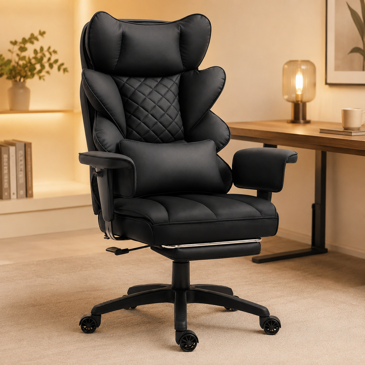 Premium Executive Ergonomic Office Chair with Reclining Backrest, Footrest & Lumbar Support
