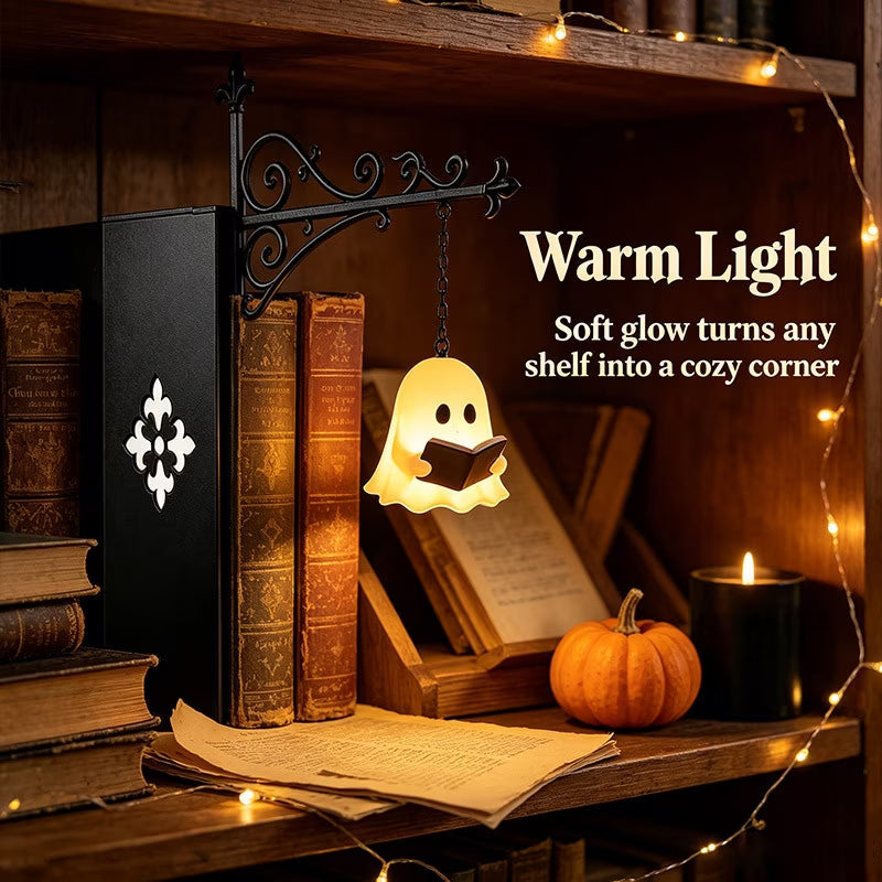 Library Lantern-Decorative Bookshelf Lighting, Vintage Fantasy Book Nook Lamp, Magic Reading Light for Bookworms with Ghost Charm, Portable Shelf Decor, 9.8*9.3 In