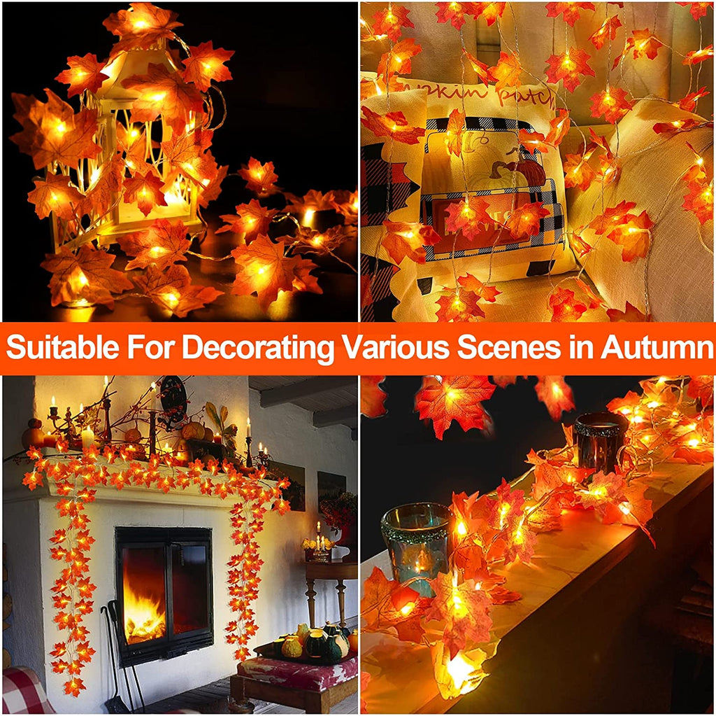 2 Pack Fall Decor Enlarged Maples Leaves Lights Total 20Ft 40LED | Fall Decorations for Home Battery Operated Autumn Garland Lights Waterproof Indoor Outdoor Halloween Thanksgiving Decorations