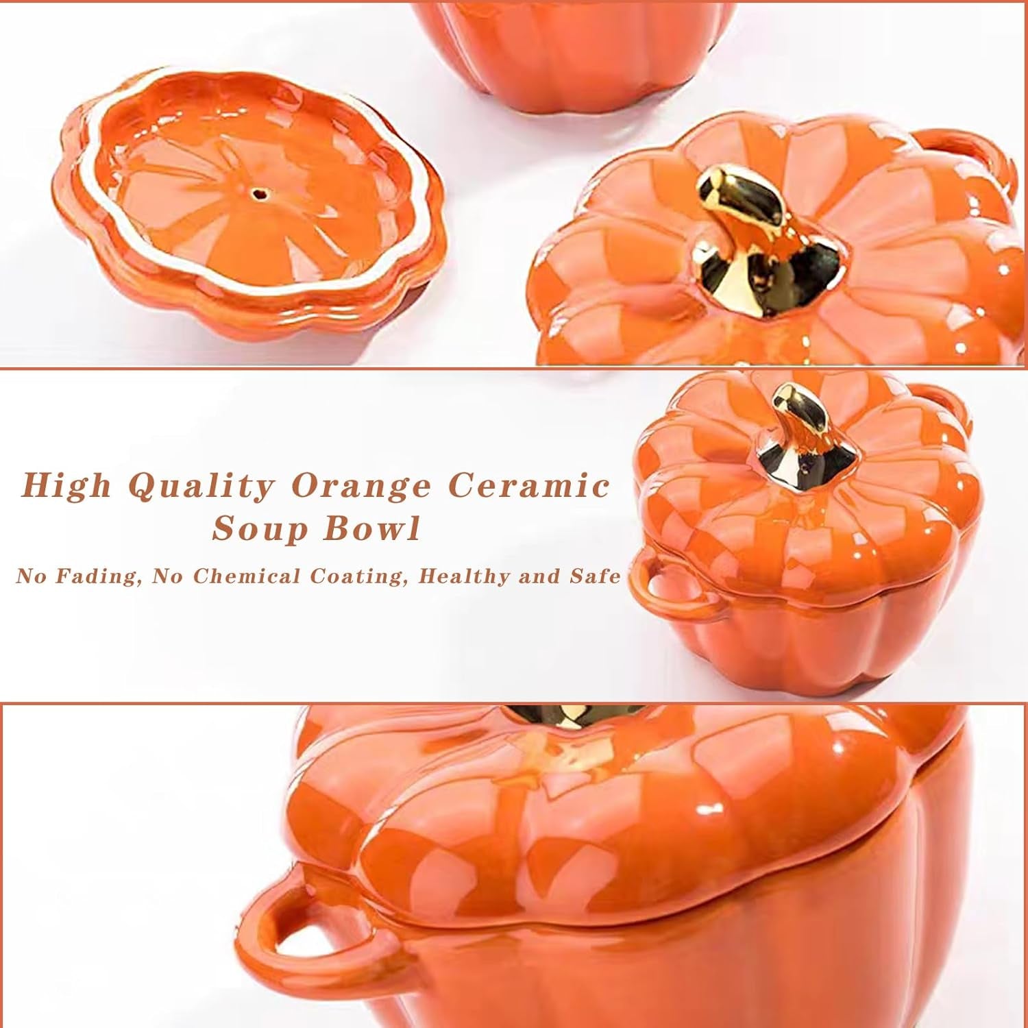 Dutch Oven Pot with Lid, Pumpkin Pottery Dessert Saucepan, Mini Baking Dish Cute Pumpkins Bowl, Covered Dutch Oven Ceramic Stockpot, Pumpkin-Shaped Casserole (Orange)