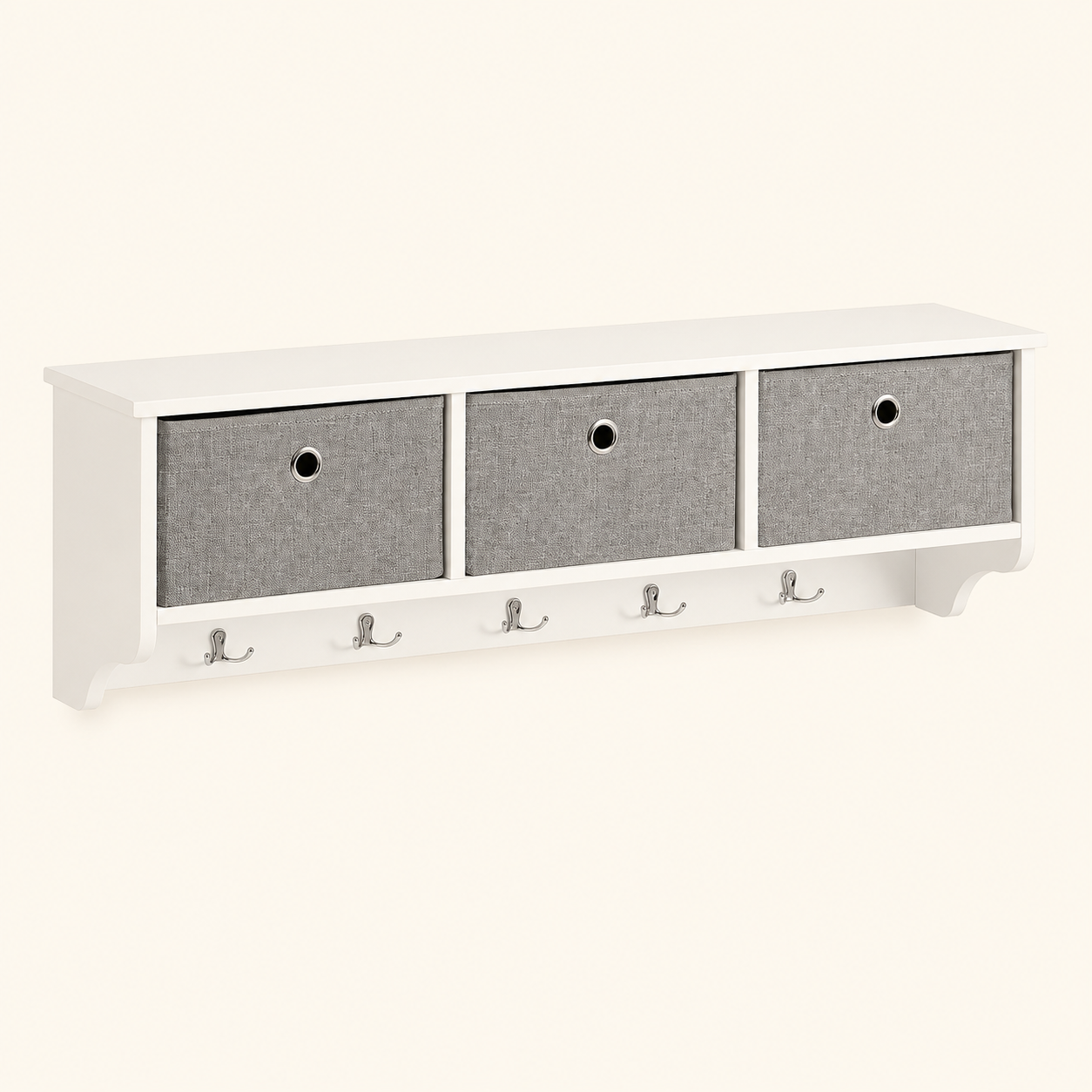 Wall-Mounted Entryway Coat Rack with Shelf, Storage Baskets & 5 Hooks
