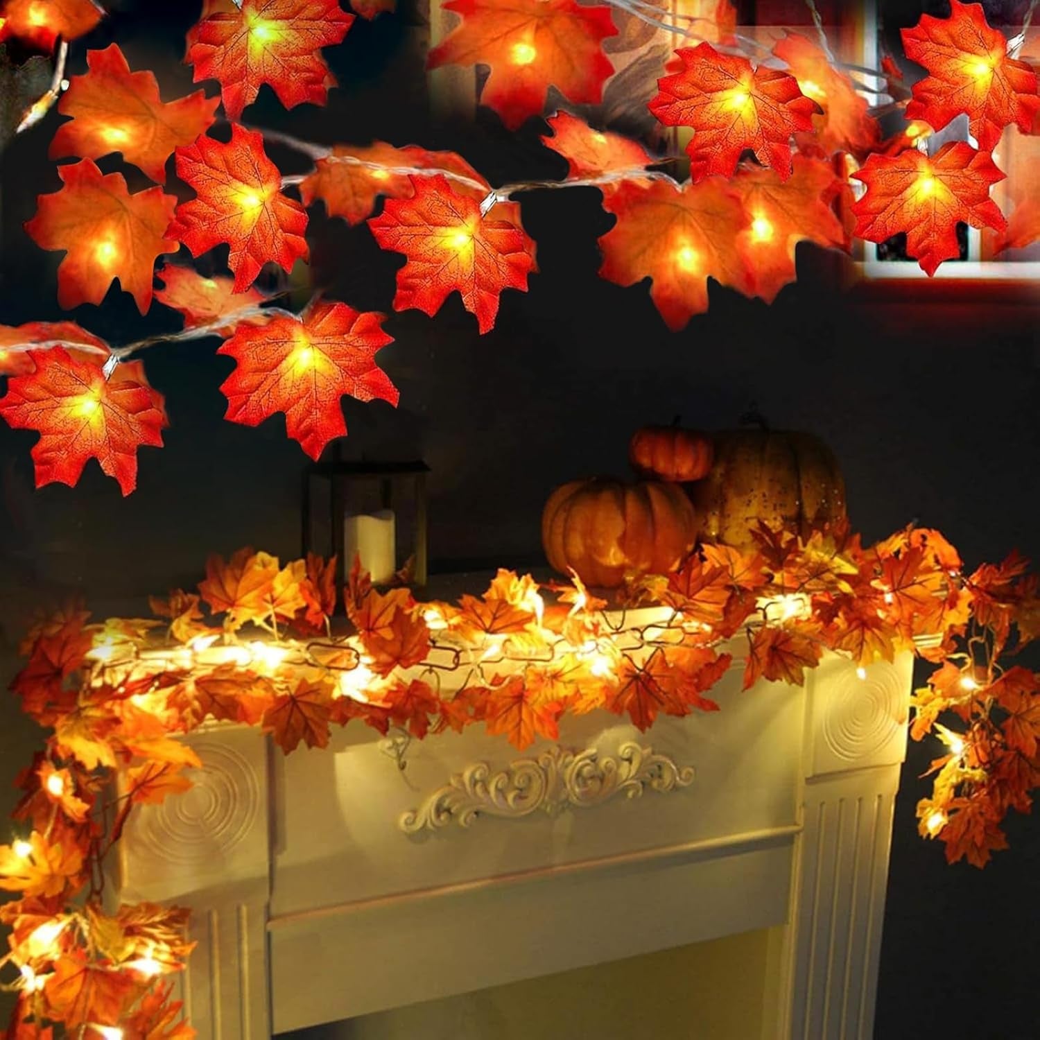 2 Pack Fall Decor Enlarged Maples Leaves Lights Total 20Ft 40LED | Fall Decorations for Home Battery Operated Autumn Garland Lights Waterproof Indoor Outdoor Halloween Thanksgiving Decorations