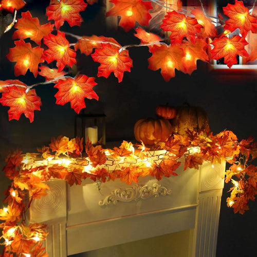 2 Pack Fall Decor Enlarged Maples Leaves Lights Total 20Ft 40LED | Fall Decorations for Home Battery Operated Autumn Garland Lights Waterproof Indoor Outdoor Halloween Thanksgiving Decorations
