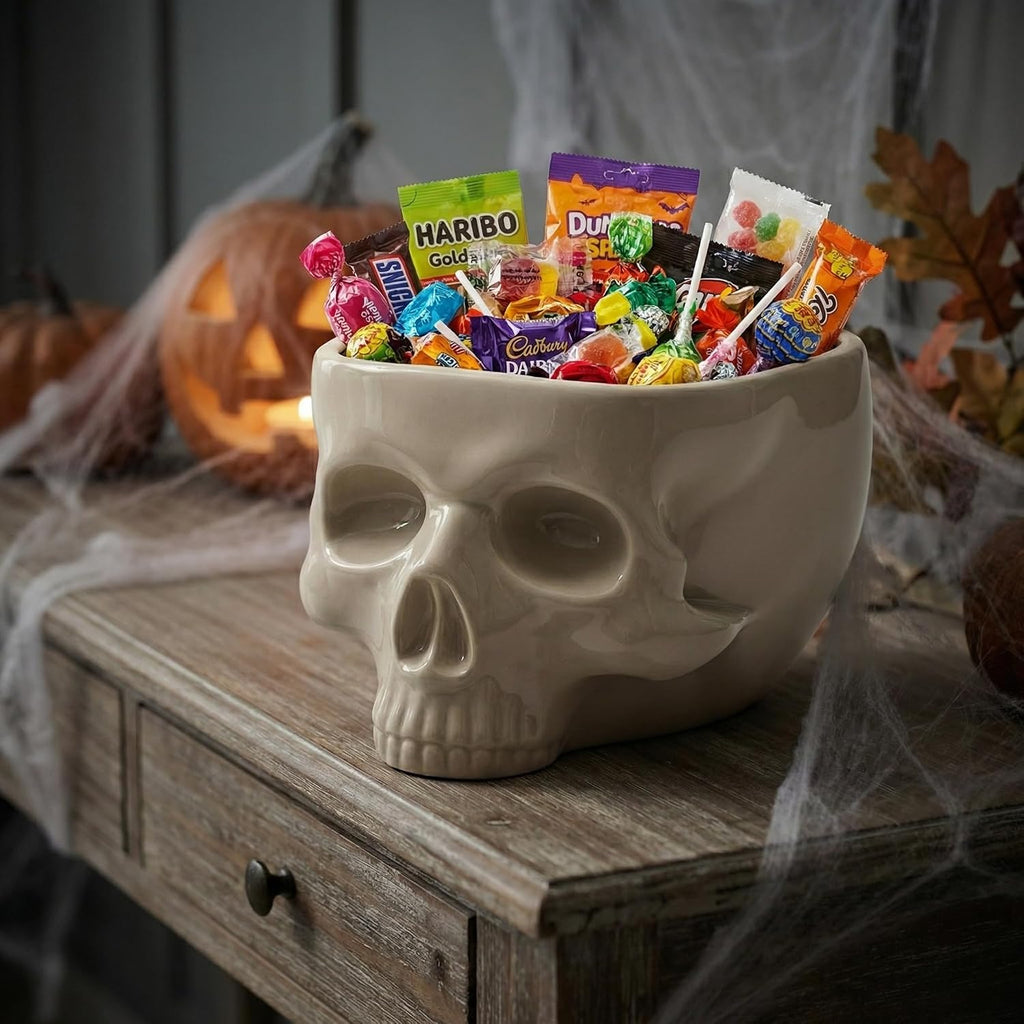 Gothic Skull Bowl – Large 17Oz/500Ml Ceramic Food-Safe Candy Bowl, Dishwasher & Microwave Safe – Halloween Decor, Unique Gothic Gift, Cereal Ice Cream Serving Bowl for Dark Aesthetic Home