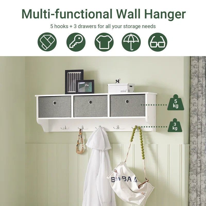 Huseyn Entryway Wall Mounted Coat Cubby Shelf with 5 Hooks