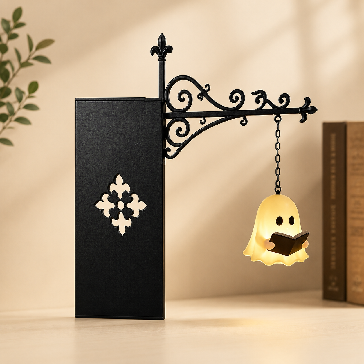 Vintage Library Ghost Lantern Bookshelf Lamp | Cozy Book Nook Reading Light | Gothic & Cottagecore Shelf Decor
