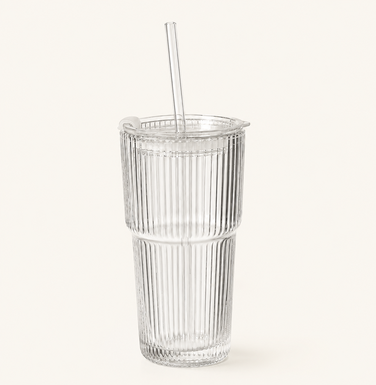 20 oz Ribbed Glass Iced Coffee Cup with Glass Lid & Glass Straw